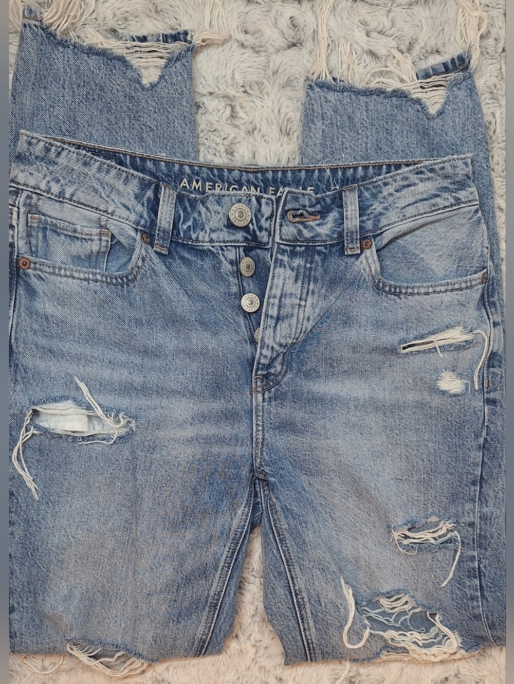 American Eagle Tomgirl Distressed Jeans Blue Button Fly Sz 2